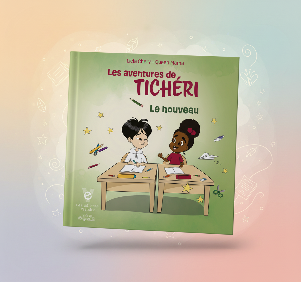 Couverture du livre jeunesse Le Nouveau des aventures de Tichéri, une histoire sur l'amitié, l'inclusion, l'empathie et la prévention du harcèlement scolaire.
